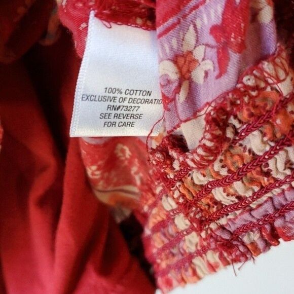 BOJO COTTON PEASANT TOP SIZE MEDIUM RED GREEN TAN WESTERN RODEO BANDANA COWGIRL - Picture 8 of 8